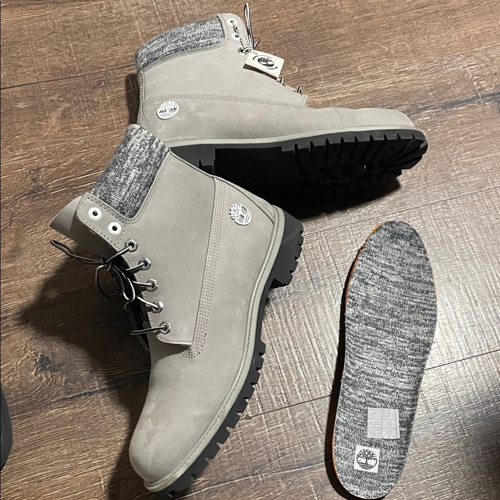 Timberland Gray Nubuck Lace-Up Men’s Ankle Boots with Knit Collar - Picture 2 of 7